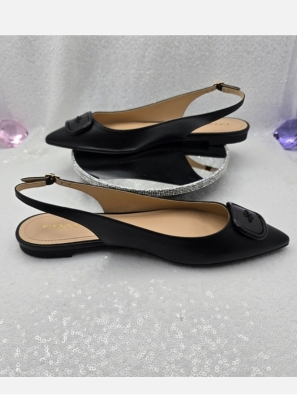 Coach Veda Class Slingback Flats Black Leather Women's 10 - Picture 3 of 10
